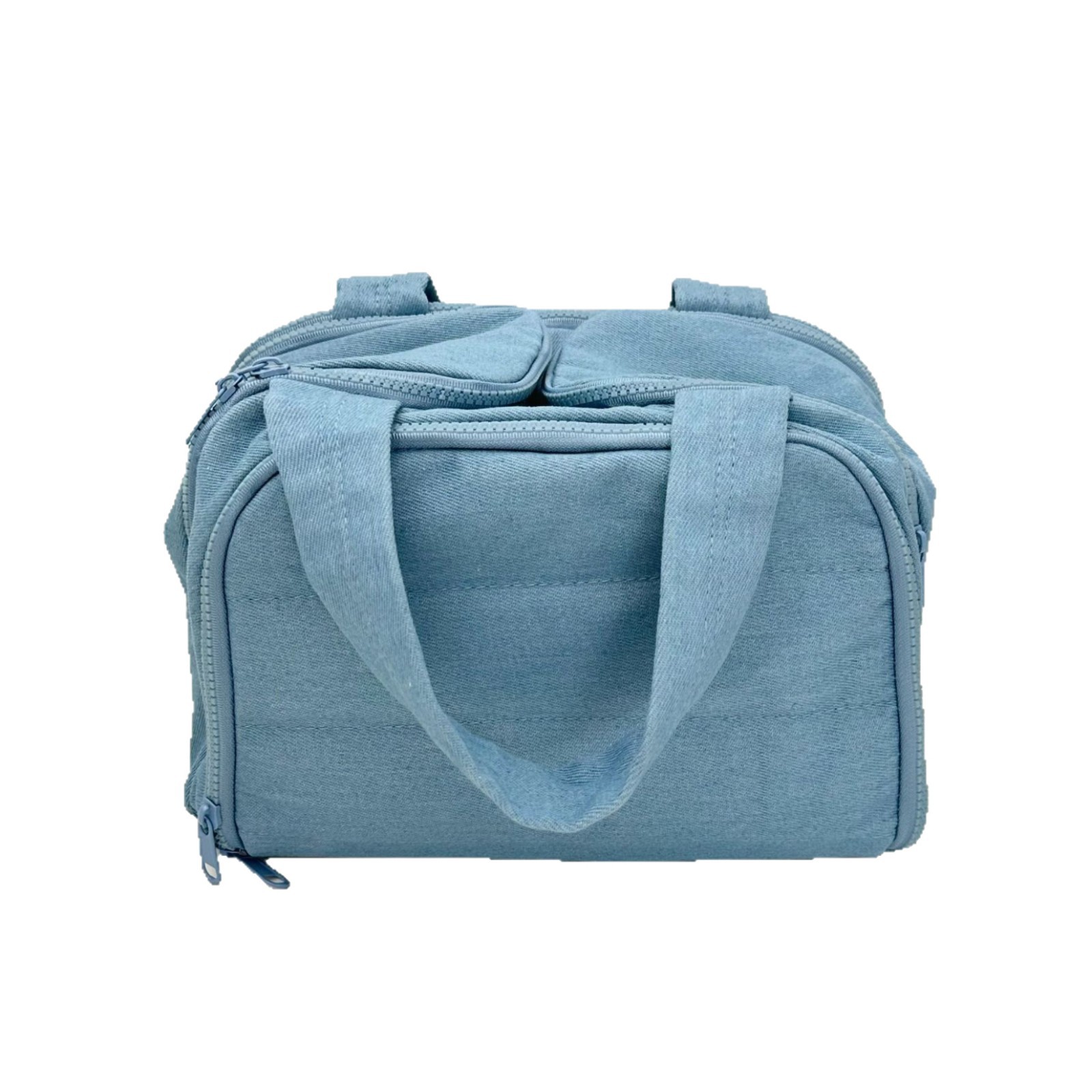 Denim double-opening makeup bag for women, portable large-capacity toiletry bag for going out, and a separate storage bag for cosmetics and brushes Item Picture