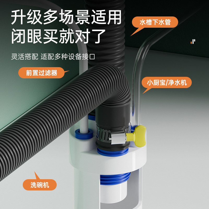 Multi-functional kitchen sewer pipe anti-odor sealing plug, universal bathroom, balcony, washing machine drainage pipe diverter Specification drawing