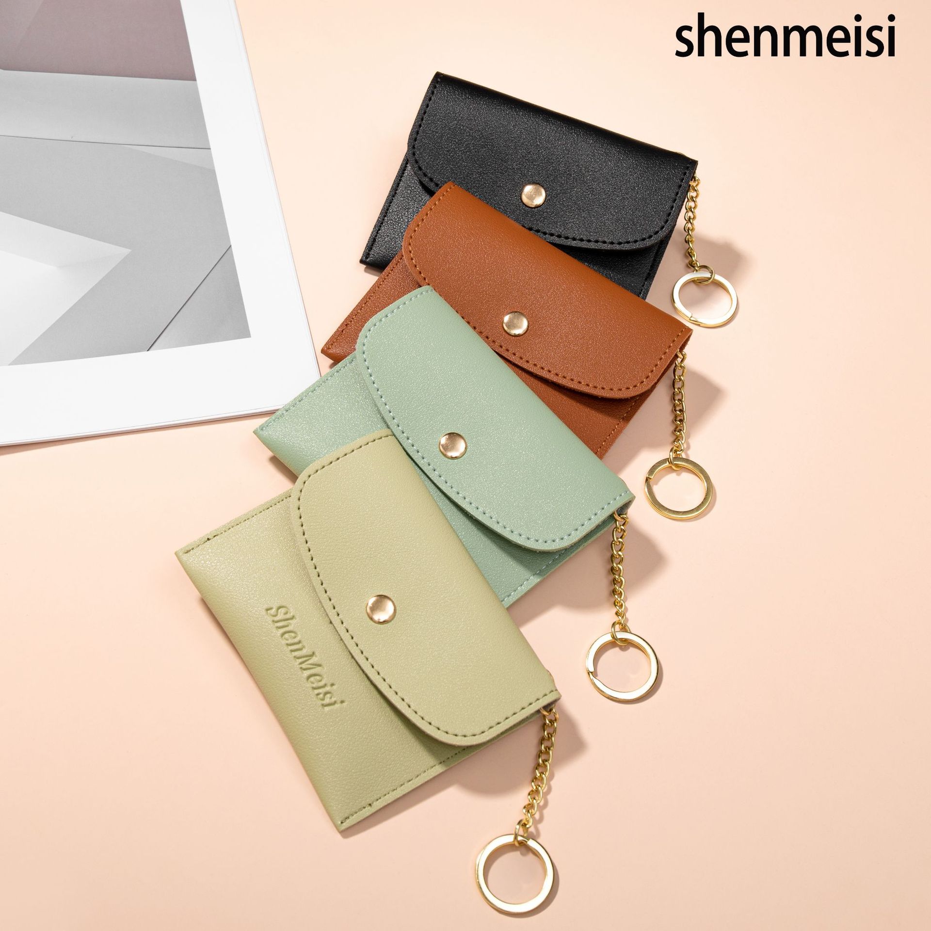 Solid color snap coin case, portable bank card case, solid color double-layer business card holder in stock Specification drawing