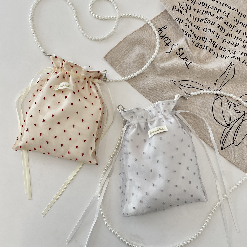 55141 2025 New polka dot Canvas bag, large-capacity mobile phone crossbody bag, fresh and versatile single-shoulder tote bag full figure