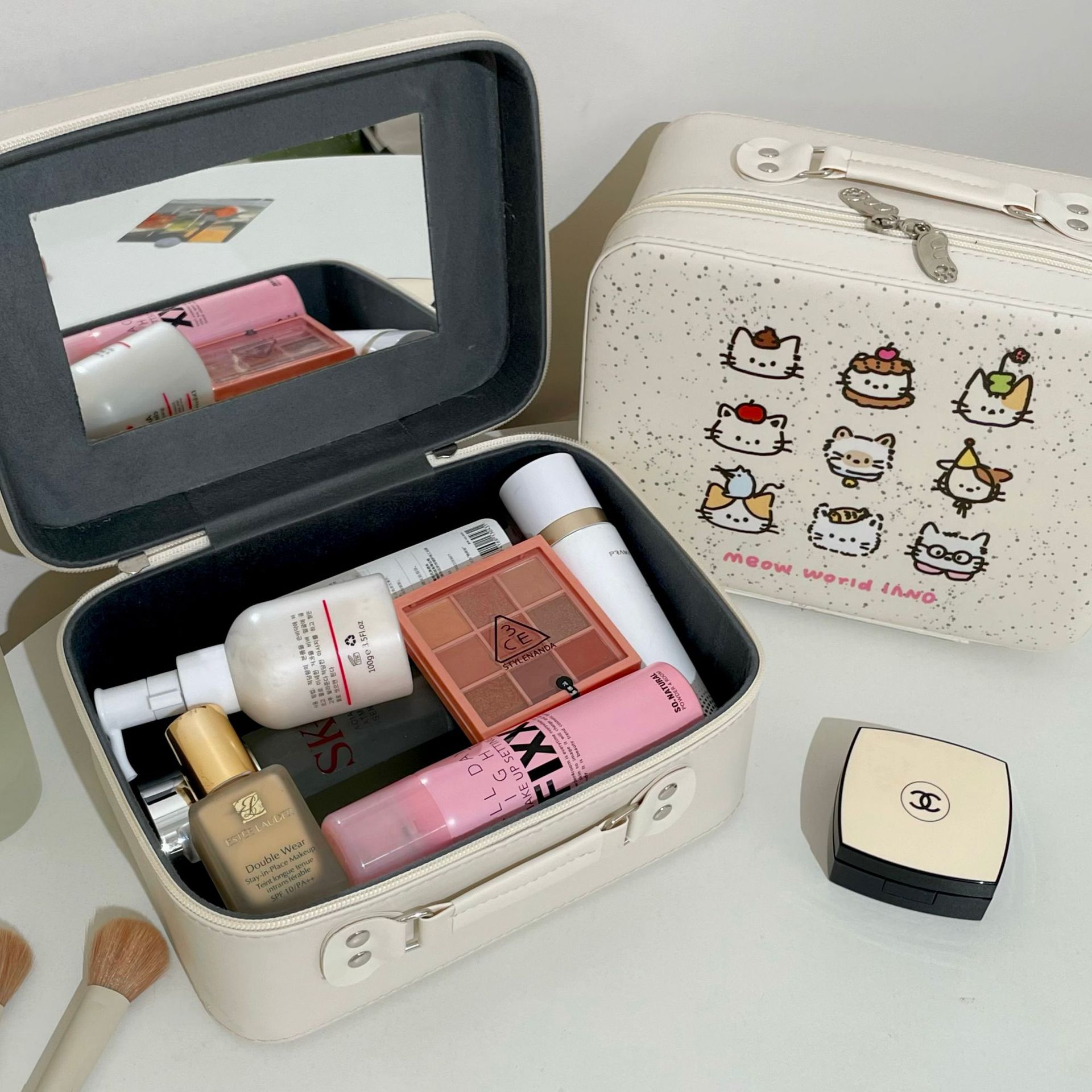 Spotted Cat makeup case, pu leather storage suitcase, portable large-capacity skincare and business trip storage makeup bag Specification drawing