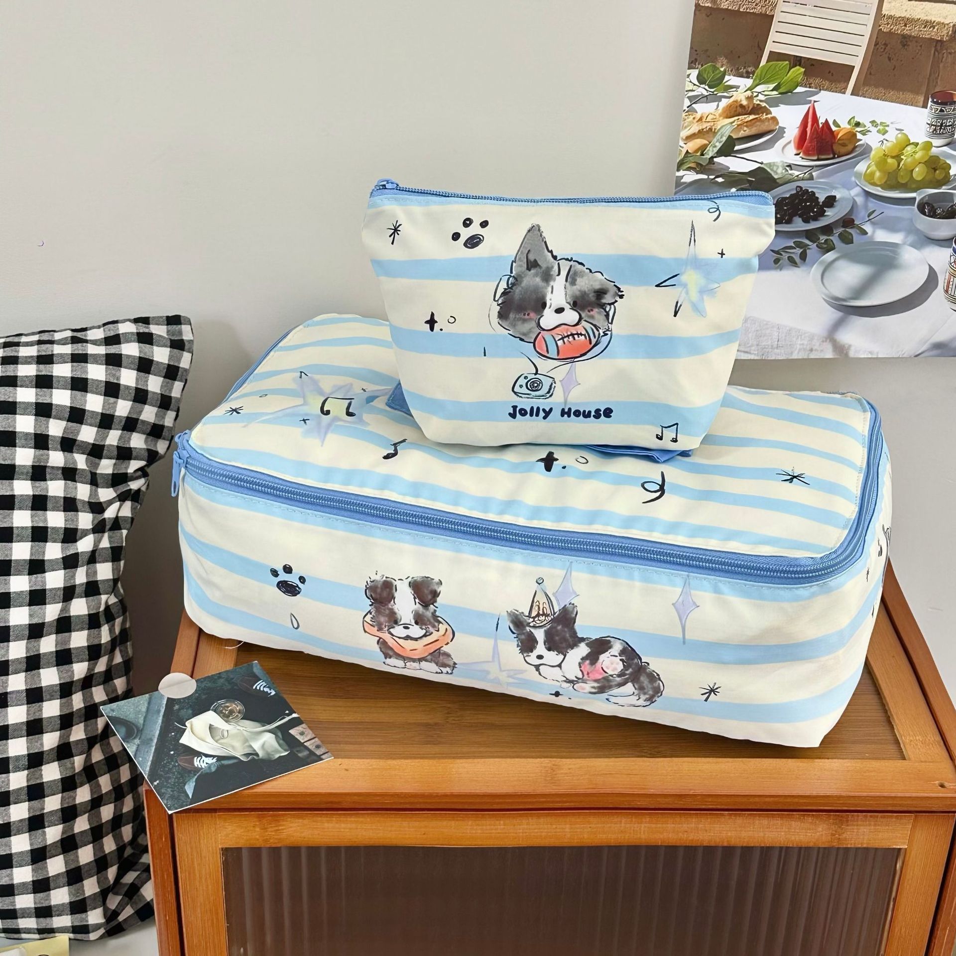 Cute music Border Collie travel storage bag, clothing sorting bag, suitcase clothing sorting bag, travel four-piece set Application Scenario