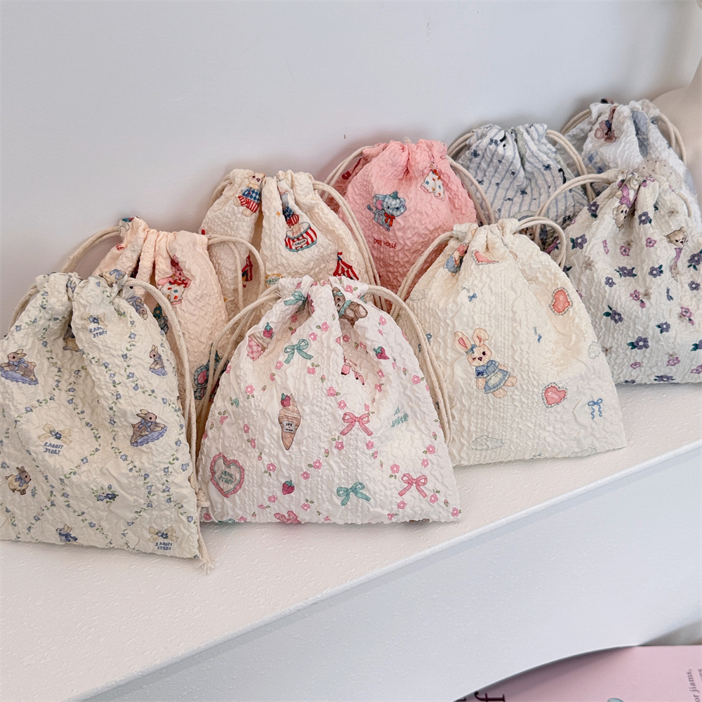 48151 [Copyrighted Edition] Cartoon Drawstring pocket Student Storage Bag Mouth Red Makeup Bag Portable Three-piece Set full figure