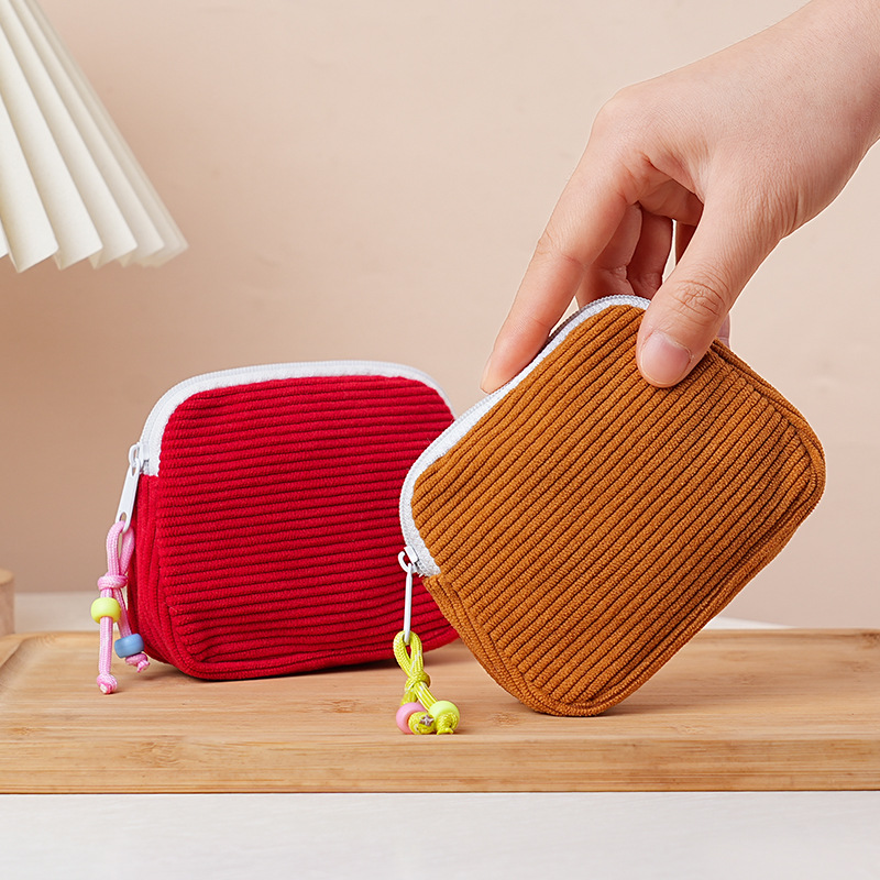 New cosmetic bag, corduroy cosmetic storage bag, ins style coin purse, sanitary napkin storage, portable lipstick small bag full figure
