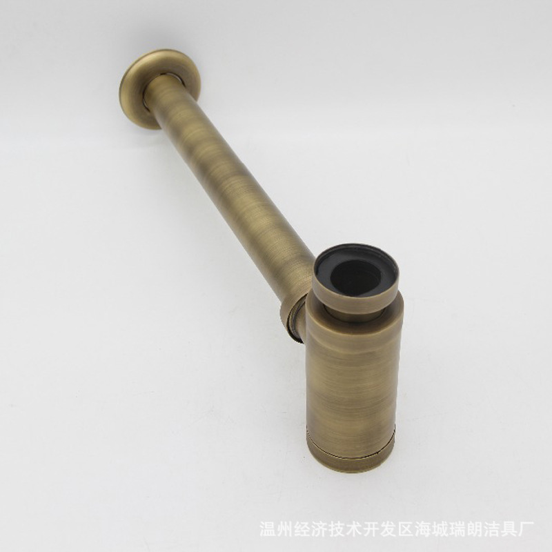 Retro all-copper wall drain set, washbasin, face wash basin, wall-mounted anti-odor drain pipe and drainage accessories Specification drawing