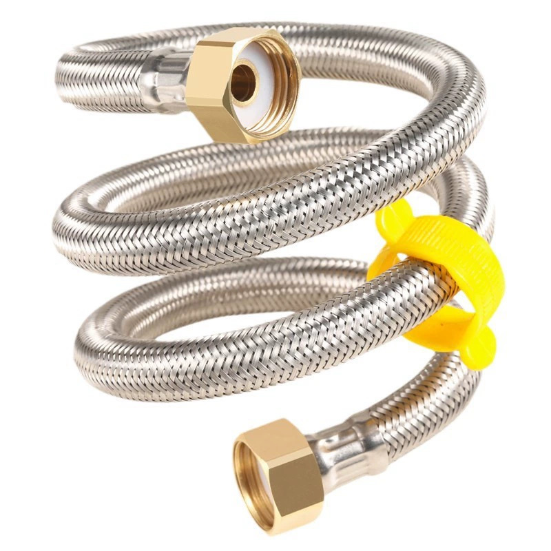4-point double copper cap 304 cap toilet water heater inlet pipe 304 steel wire braided hose metal hose wholesale Item Picture