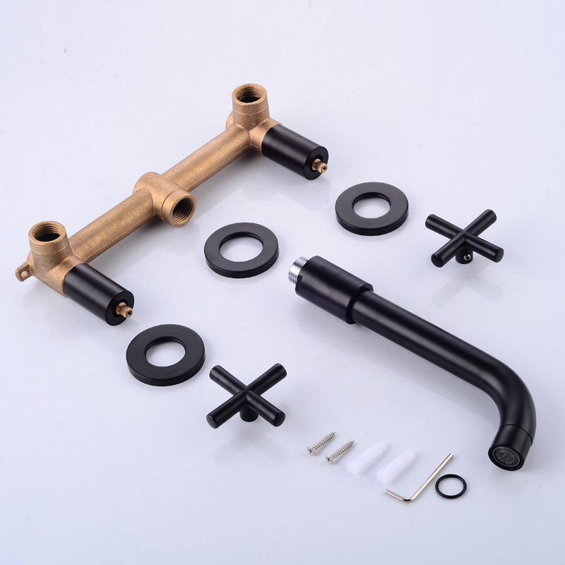 All-copper concealed washbasin faucet, split double-handle wall-mounted three-hole cold and hot water washbasin faucet, black bathtub faucet Application Scenario