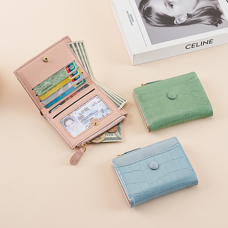 Ailun Cross-border New style spliced student two-discount short wallet, niche creative zipper ID card wholesale coin wallet full figure