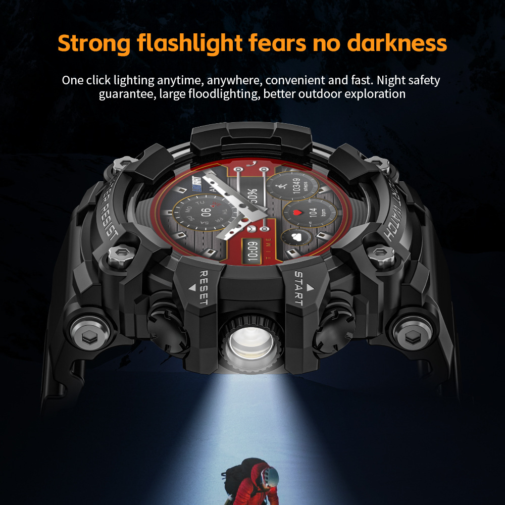 LOKMAT foreign trade outdoor sports smartwatch ATTACK GT Bluetooth Call Compass Flashlight Music Specification drawing