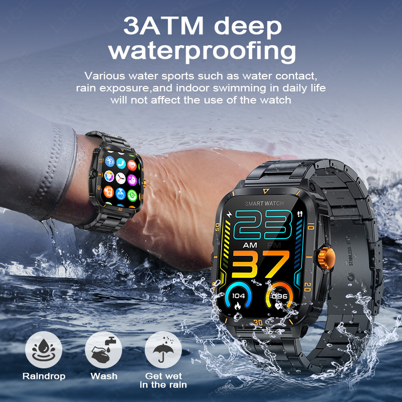 LIGE/ Cross-border new smartwatch, multi-functional wireless communication, waterproof step counting voice assistant, sports watch Specification drawing