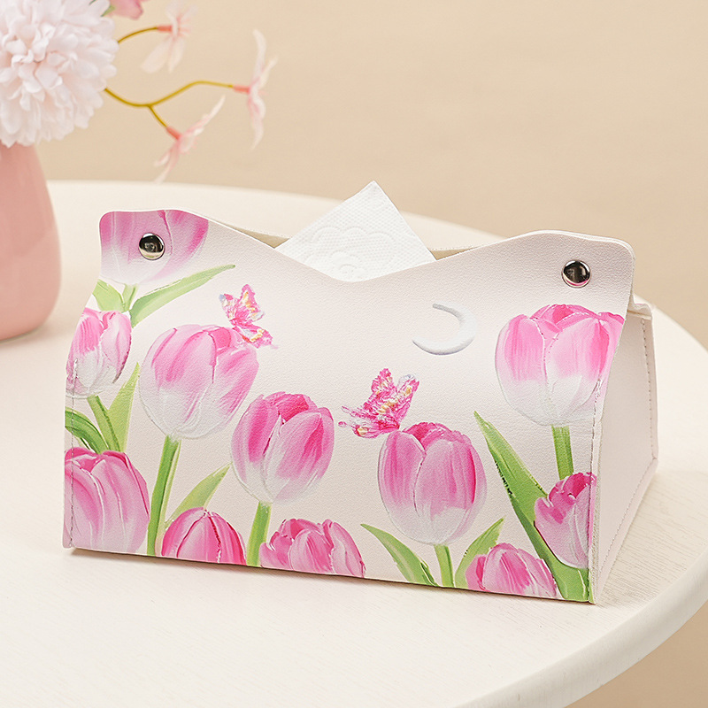 New flower-shaped leather tissue box with high appearance level, hotel and household waterproof and oil-proof napkin storage, coffee table tissue box details Picture