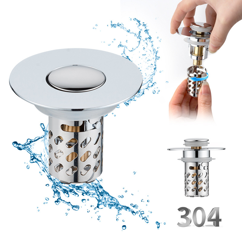 Press-type washbasin leakage plug, filter screen, bouncing core, washbasin, sink, drain, anti-hair clogging and odor universal full figure