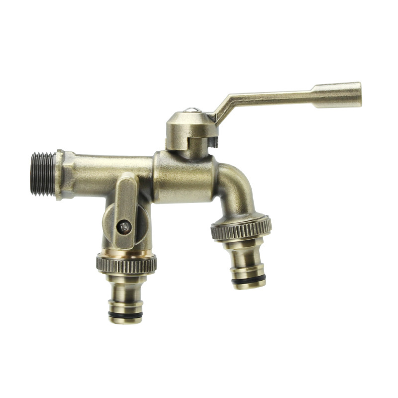 Cross-border exclusive antique copper faucet for washing machines, one in and two out, garden sink, balcony, anti-freezing, all-copper faucet Item Picture