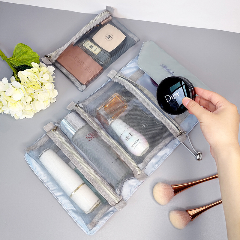 Korean-style large-capacity, high-appearation-level makeup bag, four-in-one, detachable and foldable makeup travel storage and toiletries bag Specification drawing