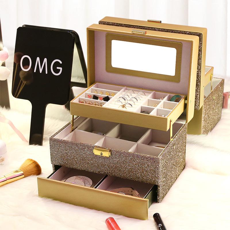 Jewelry box, princess, European, Korean, stud ring, necklace, organizing box, velvet storage, accessory box, jewelry tray details Picture