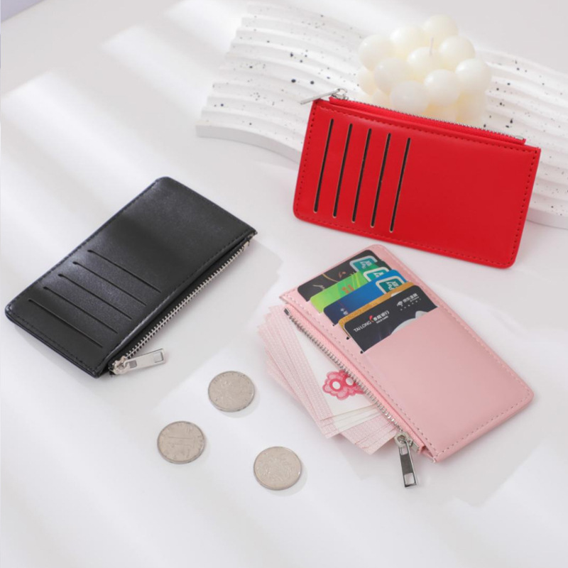 2025 Zipper men's and women's multi-slot bag, coin purse, multi-functional card holder, bank card, PU bus card case, candy color Specification drawing