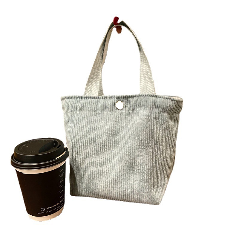 【 In Stock 】910262 Artistic corduroy bag, hand-held casual ladies' small hand handbag, retro cloth Bag, bento bag Item Picture