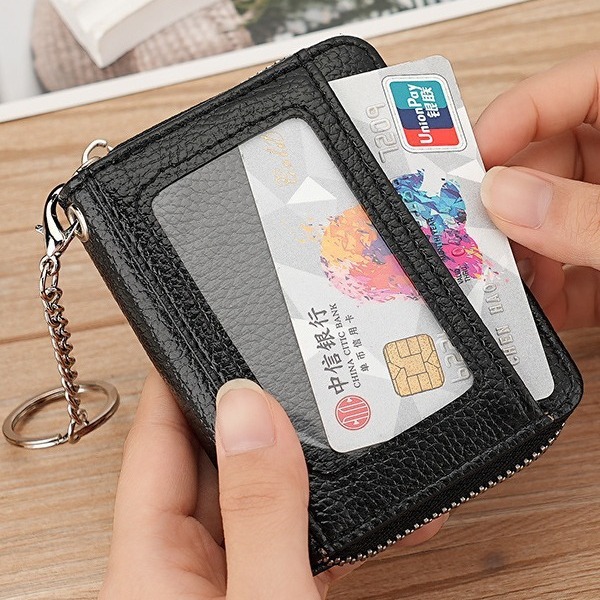 Amazon's best-selling card case with accordion zipper, bank card case, key case, pu multi-functional foreign trade card case with lychee pattern Application Scenario