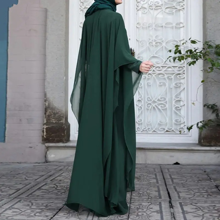 In stock 2024 Spring/Autumn new style Muslim Southeast Asian fashion, artistic and casual loose large-sized round-neck robe women's hooded Muslim pic 6