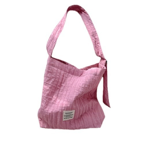 4921 Simple solid color striped pleated bag, new women's single-shoulder crossbody bag, large capacity canvas bag, commuter bag Item Picture