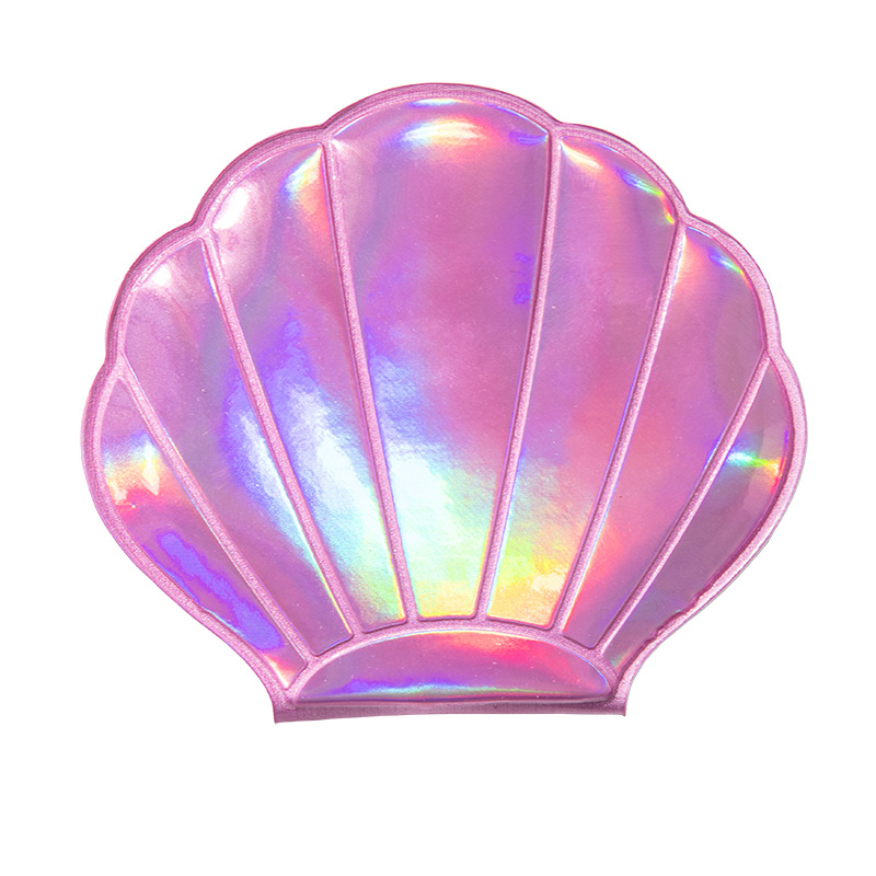 Dreamy laser color girl heart flash shell fairy small mirror Portable and portable, double-sided touch-up makeup mermaid girl Item Picture