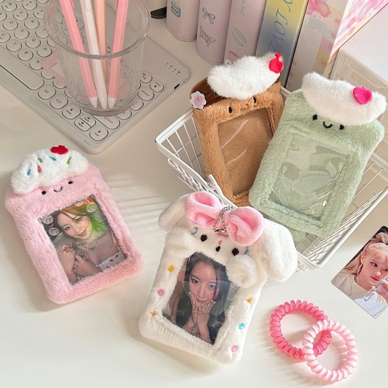Cute plush card case, ins campus card, meal card, fan album, small card, photo storage pendant, ID card protective case Specification drawing