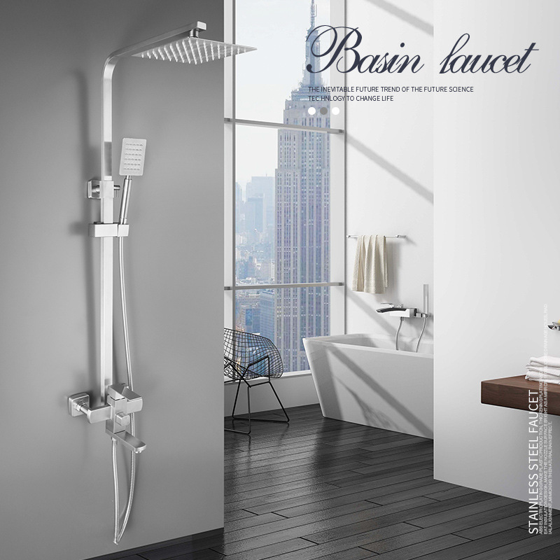 Wholesale of 304 stainless steel brushed square shower heads from cross-border sources, multi-functional square shower head sets details Picture