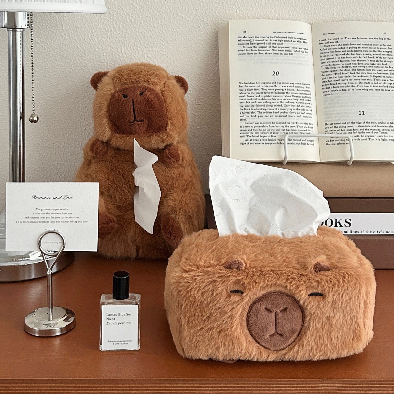 Cute Capibara tissue box, creative fluffy capybara storage box, home desktop storage, car tissue box Specification drawing