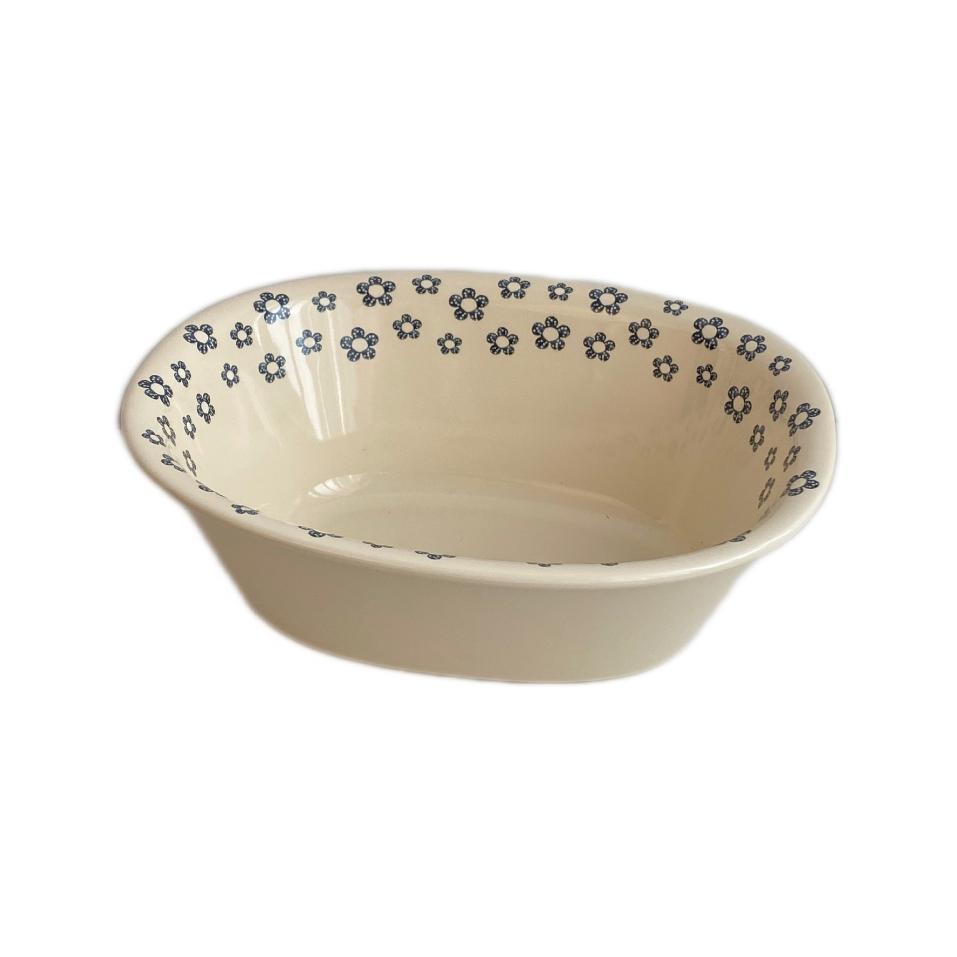 High-quality appearance ceramic bowls, retro small blue flower oval deep bowls, salad bowls, fruit bowls, household tableware, soup bowls, instant noodle bowls Item Picture