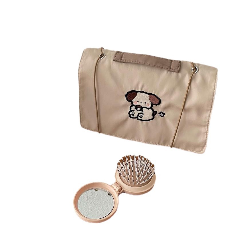 Original milk tea dog cartoon makeup bag, large capacity, high appearance level, mesh detachable storage bag, travel toiletries bag Item Picture