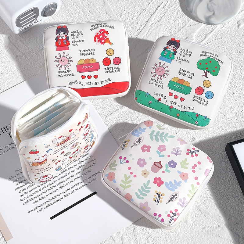 Cartoon data cable, lipstick storage, mini cosmetics, sanitary napkins, small bag, loose change, portable storage bag, cute full figure