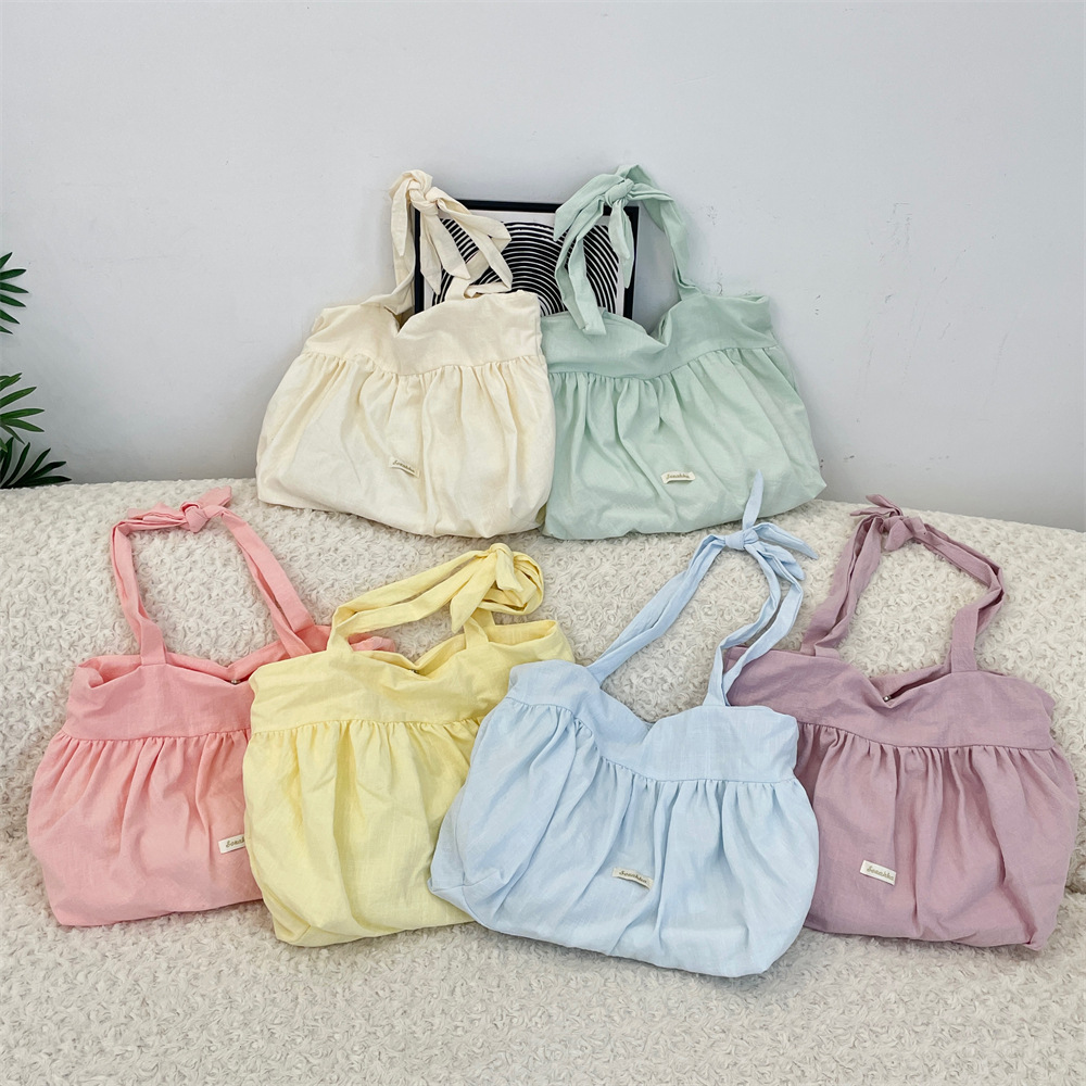 5291 pleated buckle shoulder strap Korean ins single-shoulder bag with stylish design canvas bag for women's shopping and commuting full figure