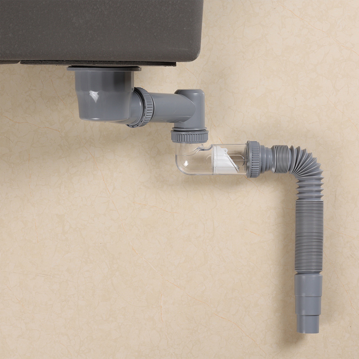 A complete set of stainless steel single and double trough drain pipe accessories for kitchen sink drainage, anti-odor sink drainage pipe Item Picture