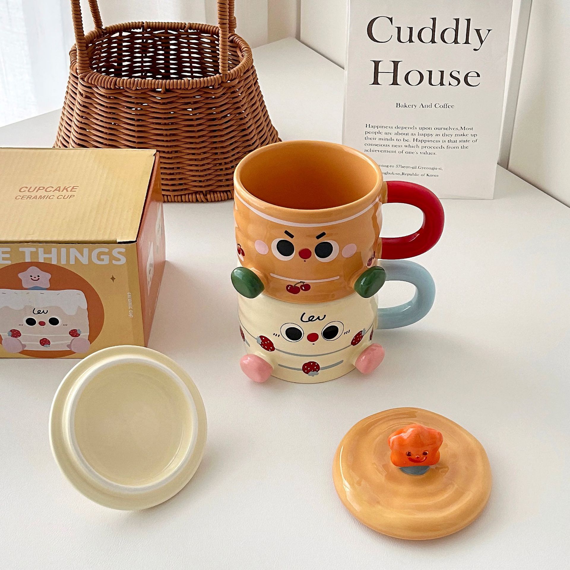 Cartoon couple mugs, birthday cake, ceramic cups with LIDS, milk breakfast cups, coffee cups, gifts, water cups, girls Specification drawing