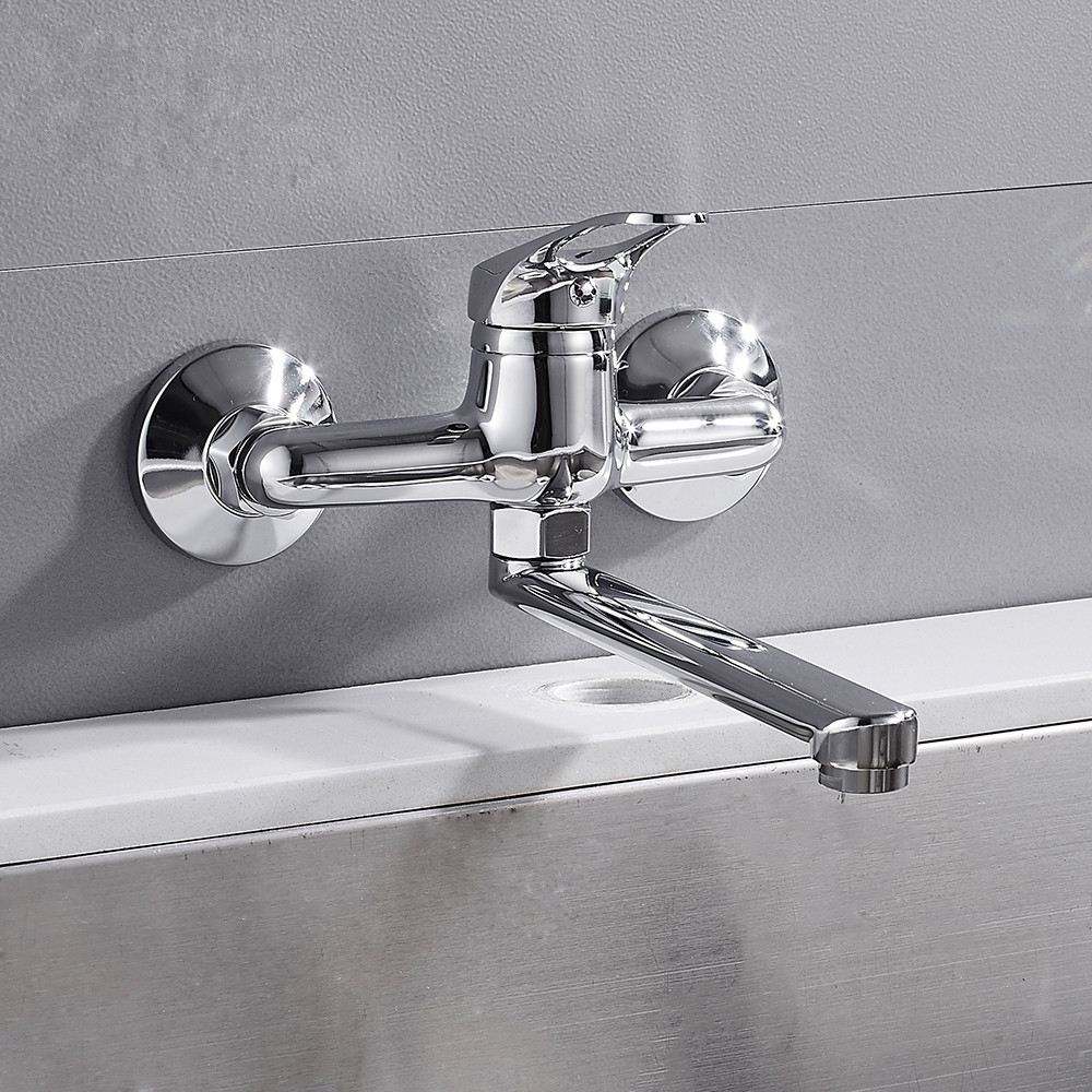 Kitchen wall-mounted faucet, cold and hot double-hole sink, sink, laundry counter, balcony sink, all-copper mixing valve full figure