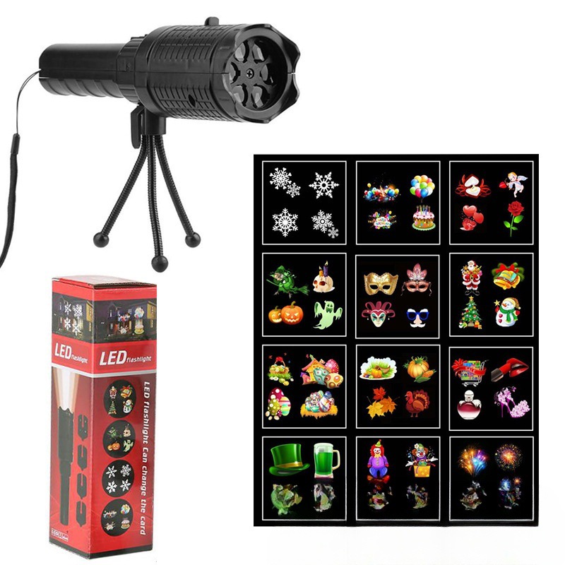 12-picture flashlight card insert film lamp Christmas snowflake animation projection lamp pattern decoration film projection lamp cross-border full figure