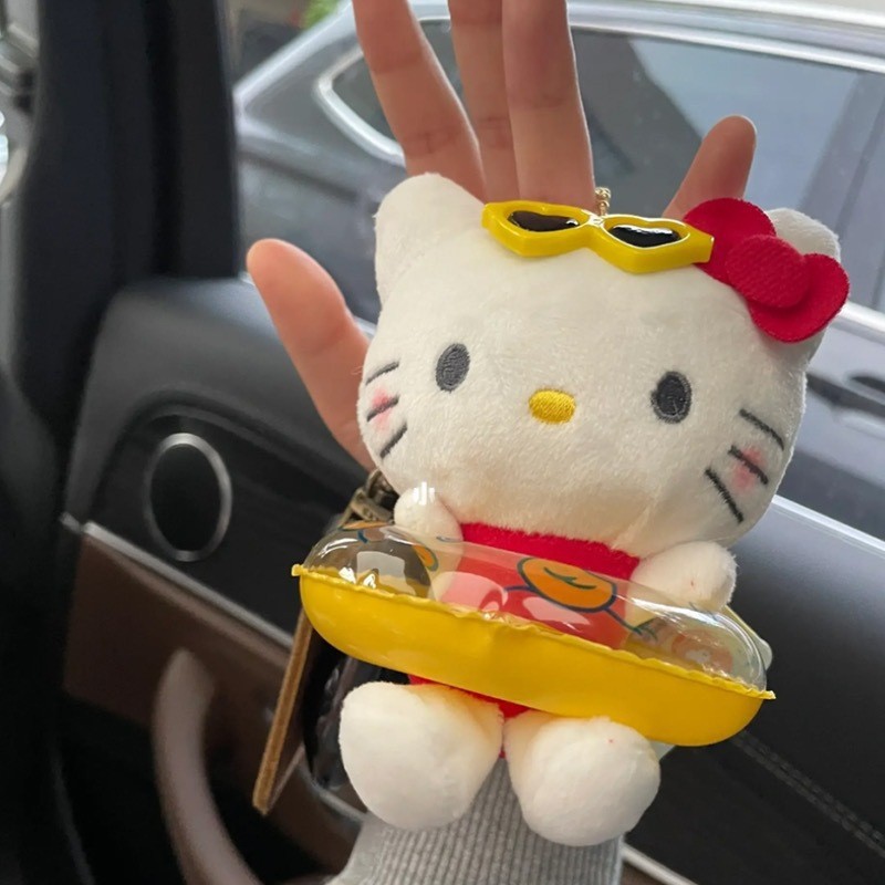 Swimming ring cat pendant, summer cute swimming ring doll, cartoon plush toy, bag hanging decoration, women's keychain Item Picture