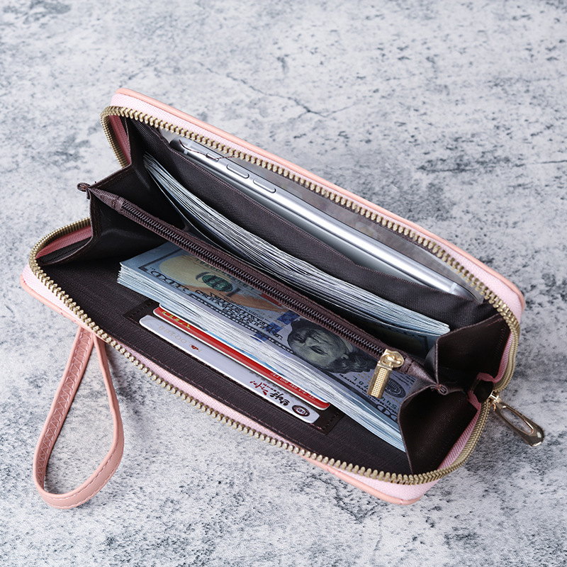 Women's long wallet 2022 new style in stock wholesale simple wrist strap clutch single zipper large capacity mobile phone case Specification drawing