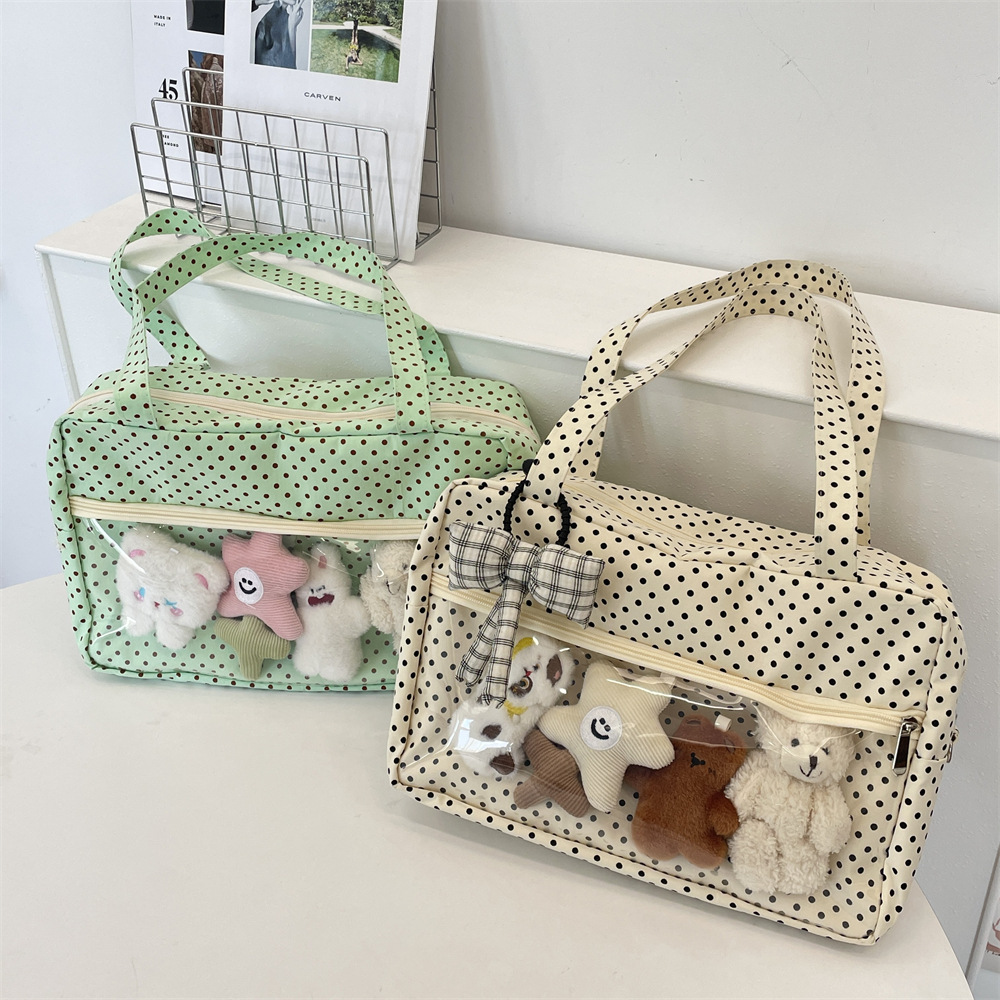 54111 Japanese-style pain bag, single-shoulder trendy class bag, universal canvas bag, double-layer transparent tote bag for women details Picture