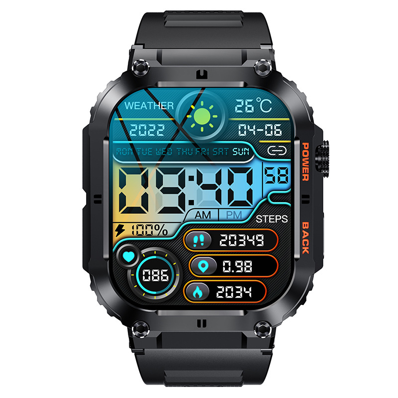 Cross-border three-proof K57PRO smartwatch 1.96-inch outdoor three-proof Bluetooth call, heart rate and blood pressure, exercise step counting Specification drawing