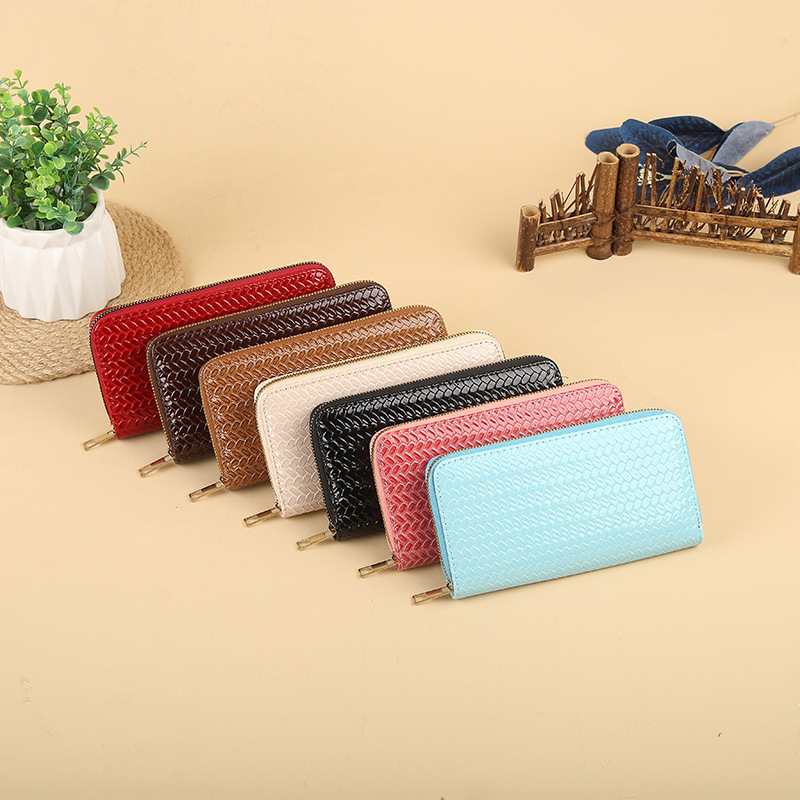 New women's wallet, long zipper phone case, woven pattern wallet, large capacity soft wallet, loose change clutch full figure