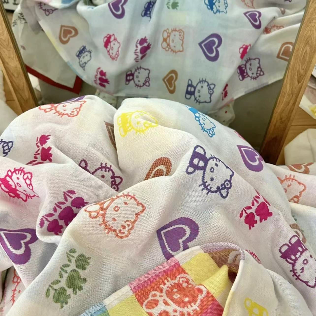 Cartoon cat all-cotton bath towel gauze ~ Newborn baby bath towel, large towel, children's baby wrap towel, bath absorbent details Picture