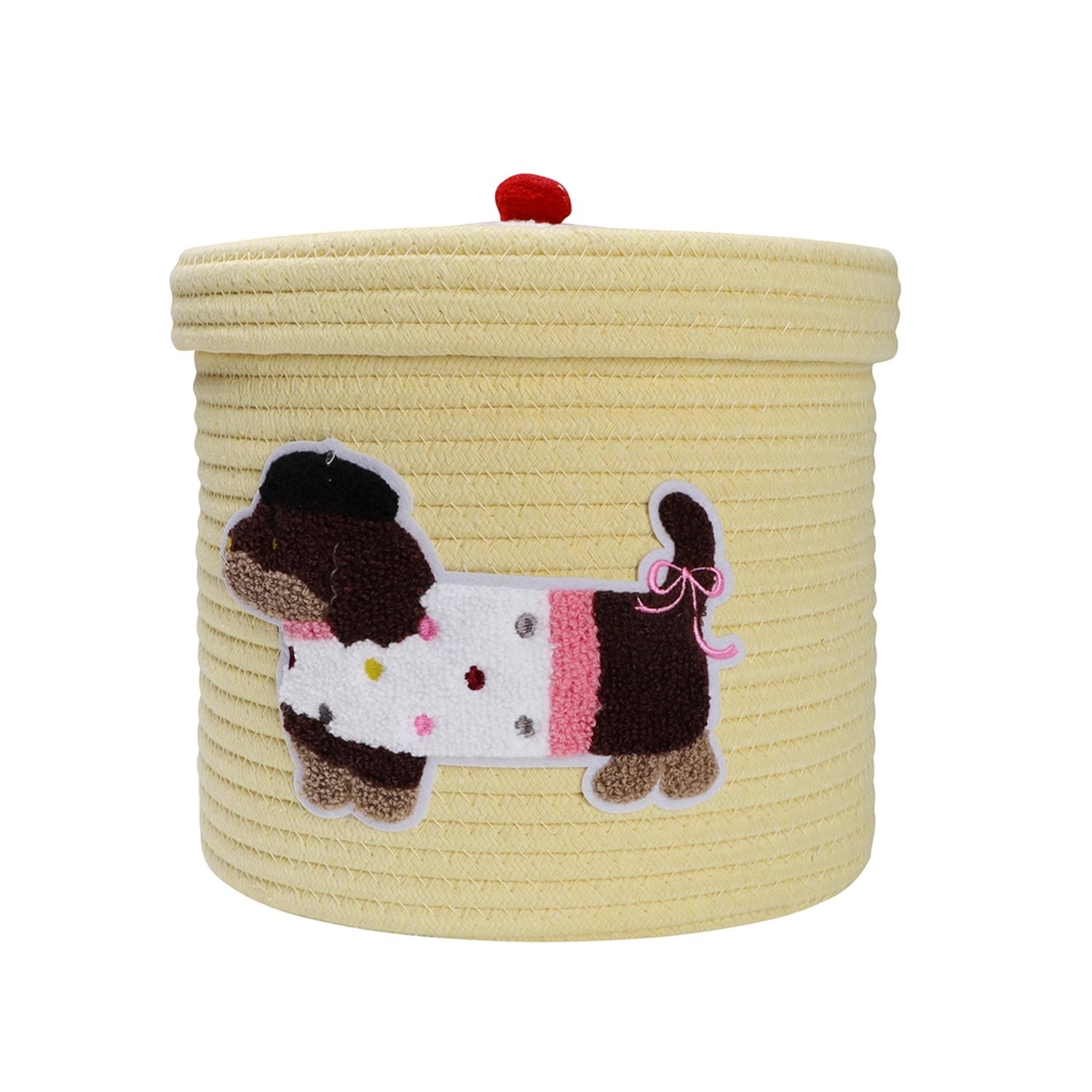 Creative Little dog woven cotton thread basket, large-capacity dust-proof storage bucket with lid, storage basket, household sundries storage basket Item Picture