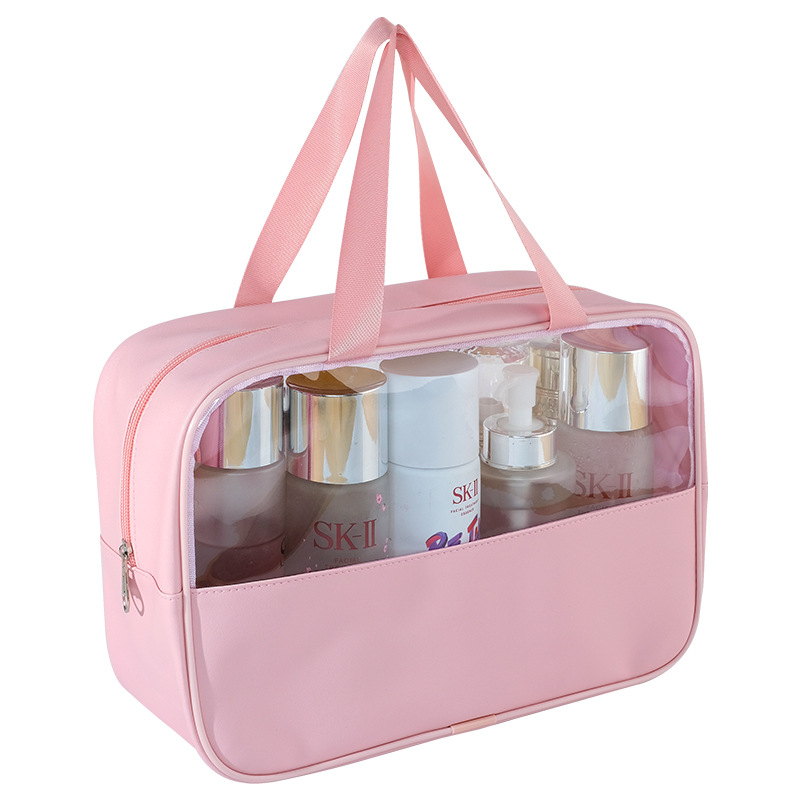 Wholesale of splicing cosmetic bags, travel portable waterproof high appearance level storage bags, transparent beach bags, swimming and toiletry bags Item Picture
