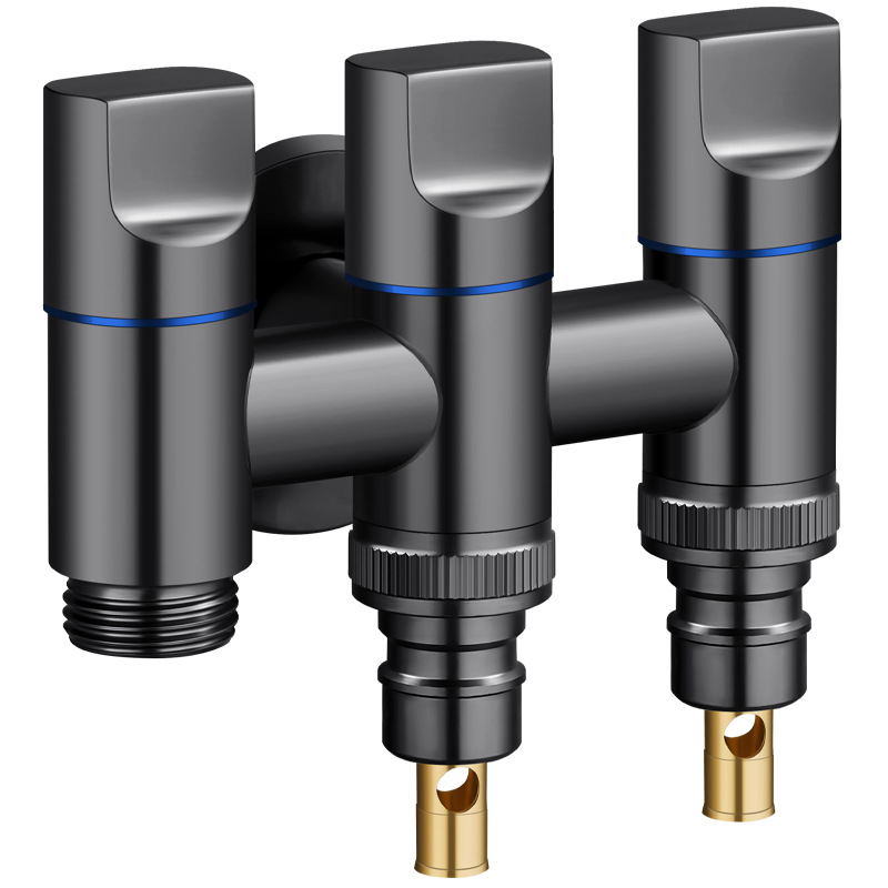 All-copper one-inlet and three-outlet Angle valve, three-control four-way washing machine faucet, three-outlet water distribution valve for water supply and three-way water inlet Item Picture