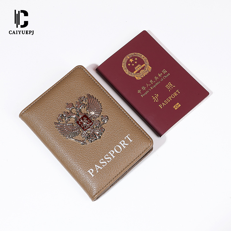 New cross-border double-headed Eagle metal badge passport holder, foreign trade passport case, multi-functional air ticket card holder case details Picture