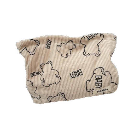 29272 Corduroy printed cute bear makeup Bag, mobile phone bag, women's portable lipstick cushion storage bag Item Picture