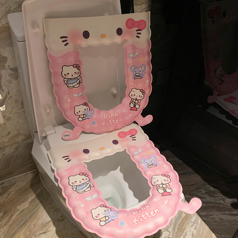 Pink cat foot toilet seat, 2025 new style home waterproof toilet seat, eva adhesive type, suitable for all seasons details Picture
