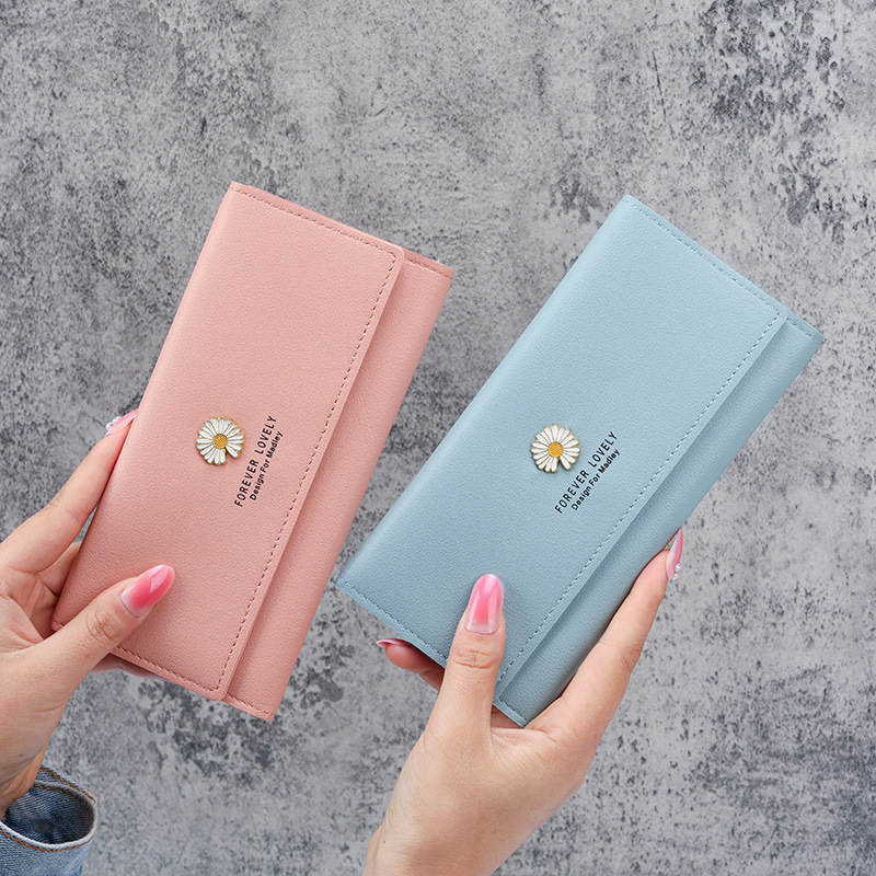 2021 Korean version new wallet for women, long zipper, large capacity, simple Daisy, versatile clutch, mobile phone case details Picture