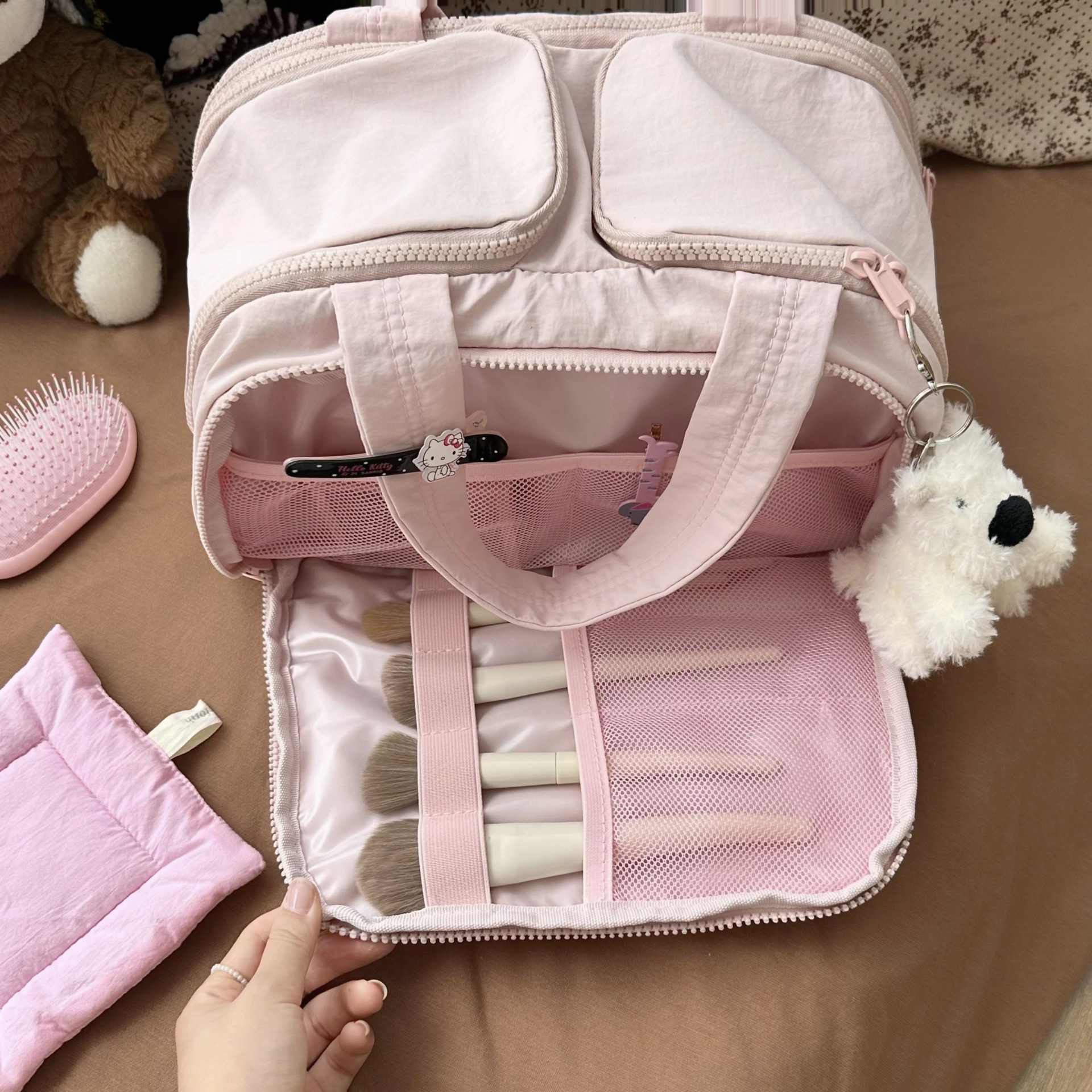 2025 New style storage bag for women, simple and large-capacity double-opening makeup bag, high-end travel portable toiletry bag for women Specification drawing